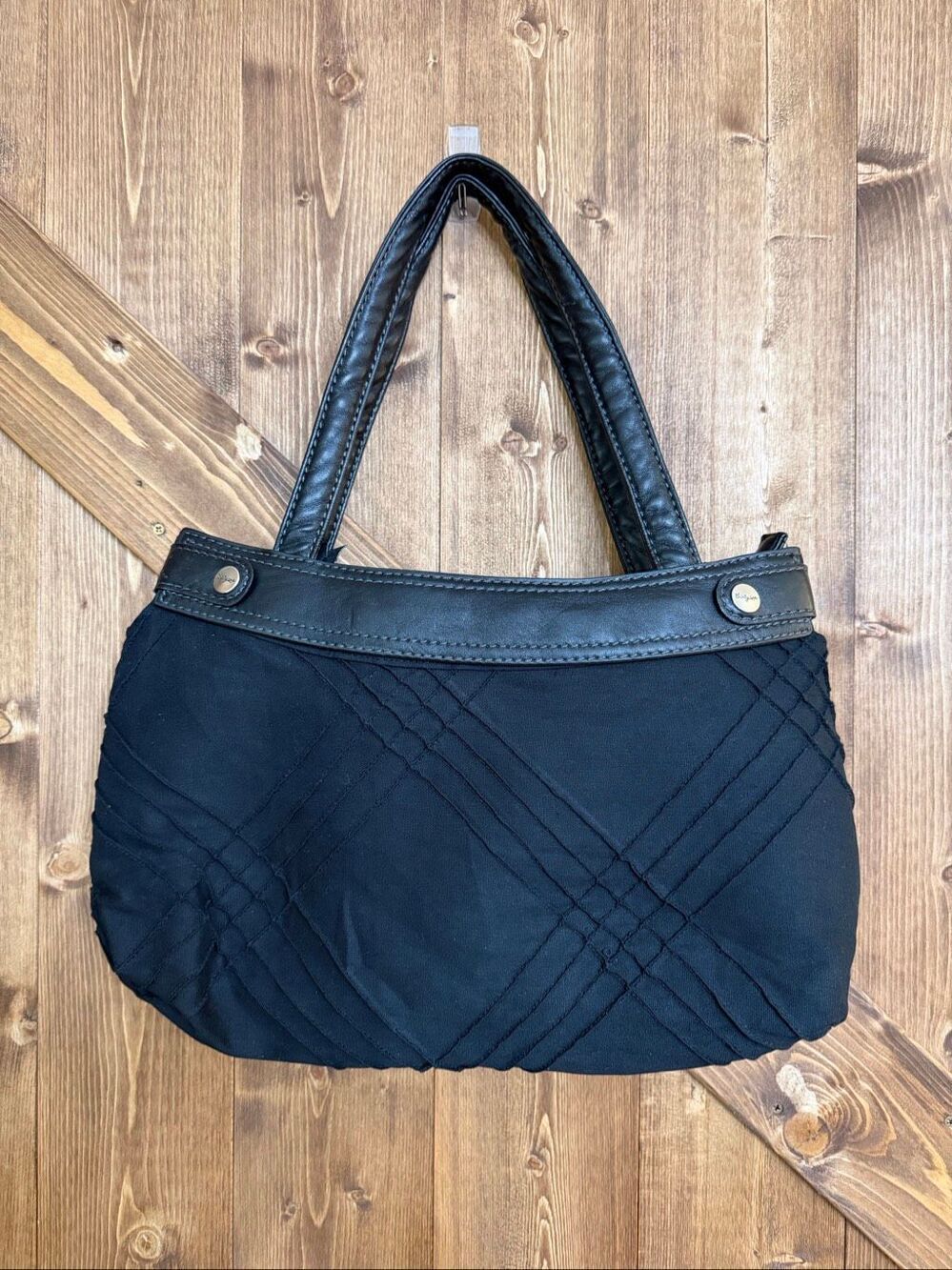 Thirty-One Black Quilted Shoulder Tote Handbag Purse Faux Leather Trim (9174)